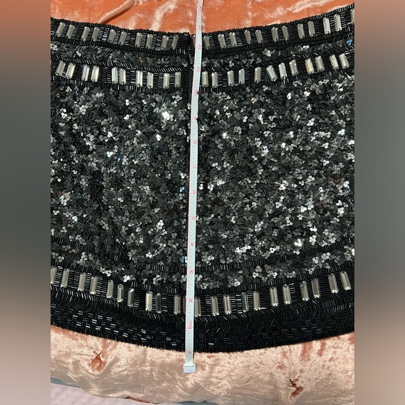 VINTAGE All Saints Spitalfields Sequin Embellished Black Silver Mini Skirt S/M - Picture 11 of 13